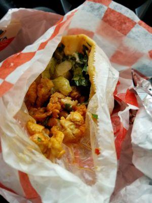 The inside of the chicken gyro. Yummy, but SO messy.