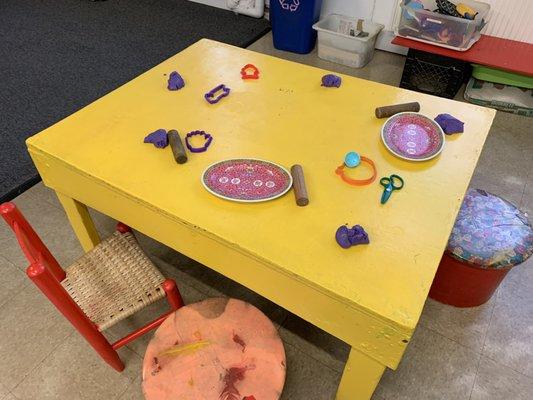 Play dough table. We make our own play dough.