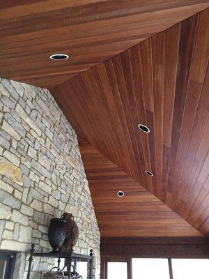 Stained sun porch ceiling