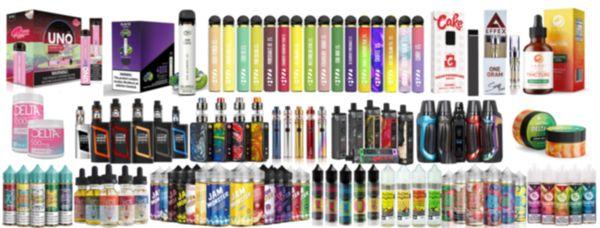 Various types of Disposable vapes, MODs, Delta Products, E-Juices