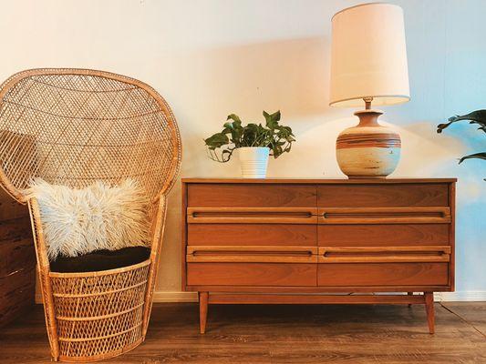 Vintage Lane Dresser and Wicker Peacock Chair