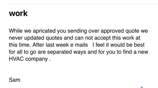 Email response from owner