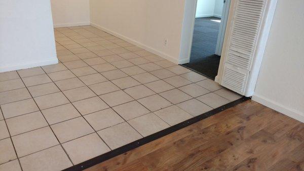 3/4 inch difference between the tile and laminate flooring upstairs since tile is on 1/2 cement board. Great reducers!