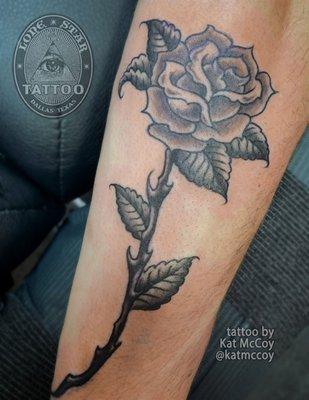 Classy black and gray rose tattoo by @katmccoy  check out more of Kat's work on our website! (link in bio) Spots are filling up quick!