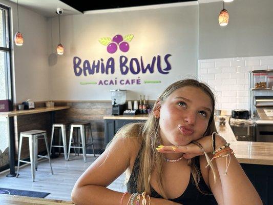 My beautiful daughter waiting for her Tidal Wave Bahia Bowl. :)