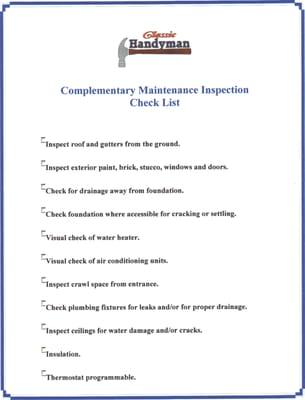 Classic Handyman's Helpful checklist