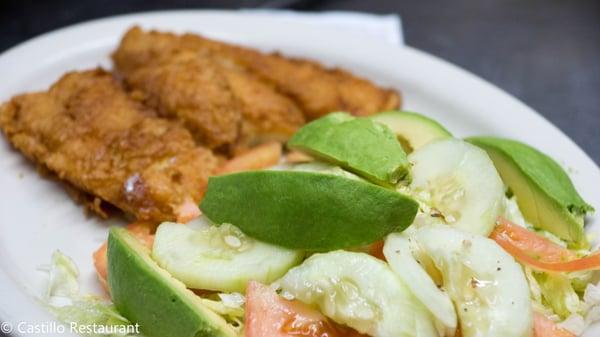 Fried Swai Fillet with Avocado Salad