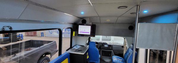 Bus conversion with custom interior, audio, video, and lighting!