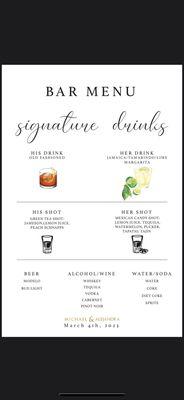 Bad Menu and signature drink and shots