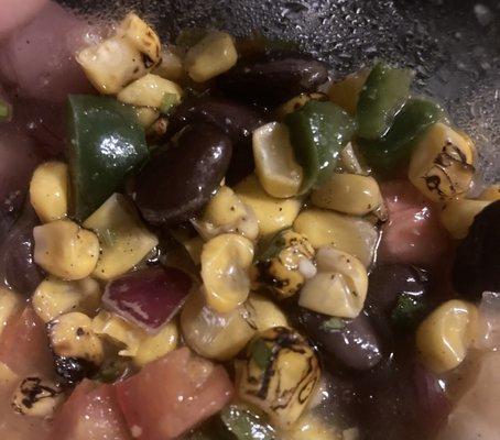 Chunks of jalapeño in my Roasted Corn and Black Bean Salad, the menu was not really descriptive. This is tasty!