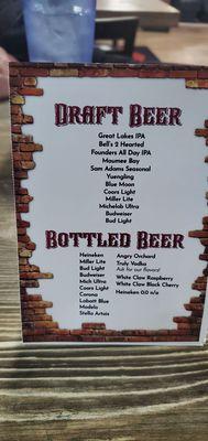 Beer menu