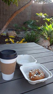 Picnic table seating outside.