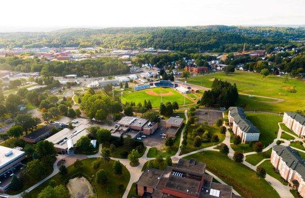 Overhead view of SUNY Jamestown Community College campus in Jamestown, NY.