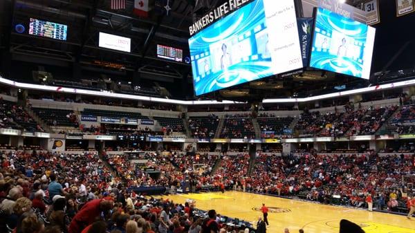 Enjoying a festive evening watching the final home game for the Indiana Fever....winning 36-32 at halftime. Go Fever!!