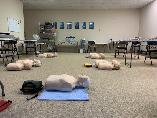 Physically distanced stations in the classroom to keep everyone safe.