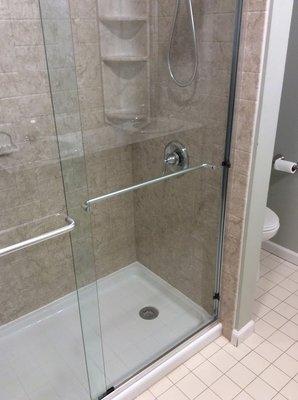 Walk-in shower installation in Armonk.