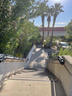 Stairs to entrance from upper parking lot