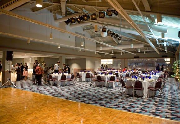 Tables dressed and dancing floor assembled