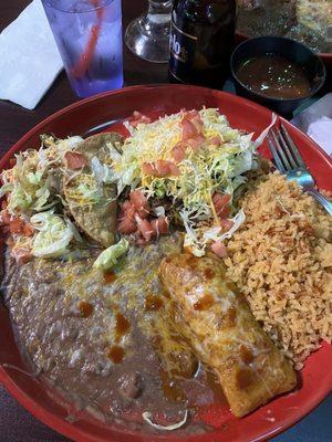 Taco, Tostada and enchilada combo