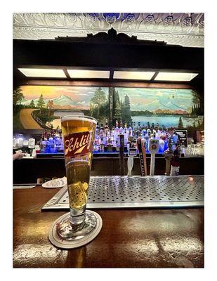 Fancy Schlitz @ Tom's Place. Downtown Lemont, IL Old Fashion Neighborhood Tavern. Cash Only.Drinks Sport TV Friendly Service etc Cool.