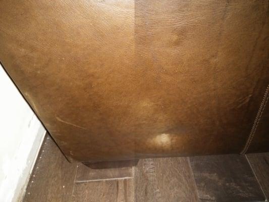 Indentation in leather sofa