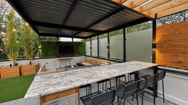 Garage roof deck with pergola