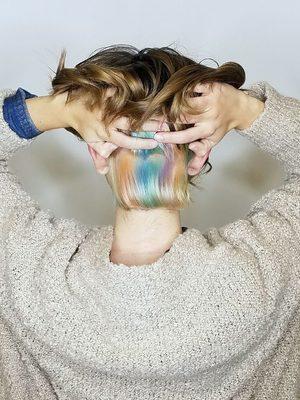 Balayage highlights with a sweet pastel hidden rainbow

*books as specialty color