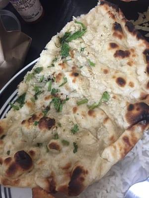 Dry and burnt tasting Garlic Naan.