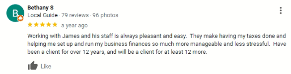 A google Review from a client