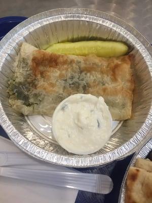 Spinach pie with a pickle on the side...