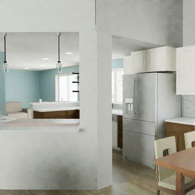 3d rendering of opening a wall for new kitchen concept