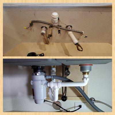 Kitchen sink drain and water line replacement with new garbage disposal