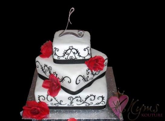 Wedding Cake with hand painted scroll