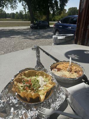 Rathbun bowl (taco salad), Chile rilleno plate, everything on point.