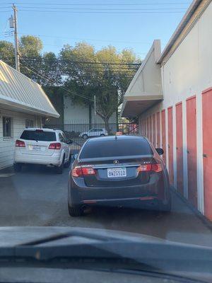 Car blocking access to storage unit. Thanks for nothing.