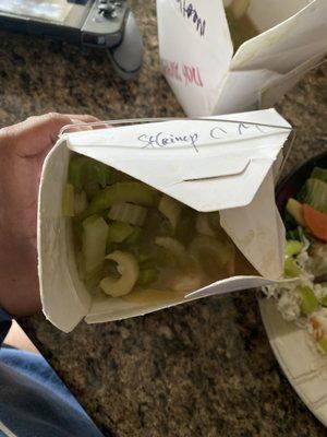 "Shrimp chow mein" with a clearly mislabeled container