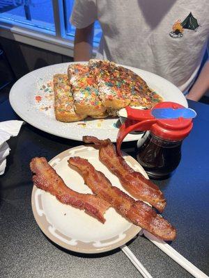 Fruity Pebbles French Toast and bacon