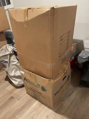 Heavy boxes stacked on top of each other