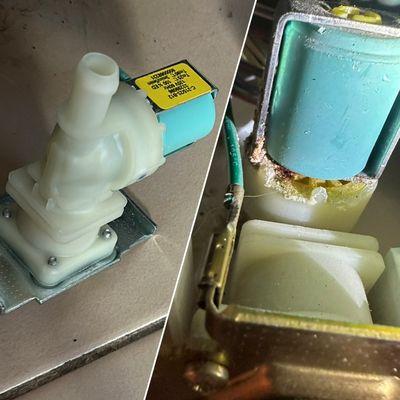 The inlet water valve replacement in a dishwasher.