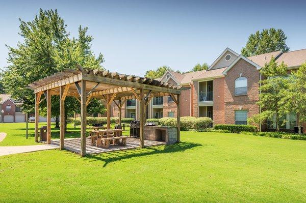 BBQ grilling station with picnic table