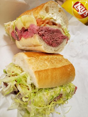 Shake Hands With Beef!!  Half of a Roast Beef & Swiss Sub with the Works + Chips!!  ;D