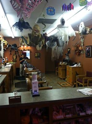 The Barbershop is decorated for Halloween!