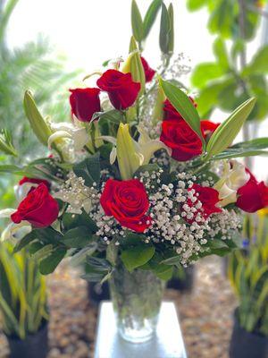 Red Roses and White Lily