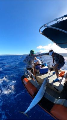 A big Wahoo or Ono live bait fishing on the North Shore of Oahu with Hawaiiwhaletaletours.com.