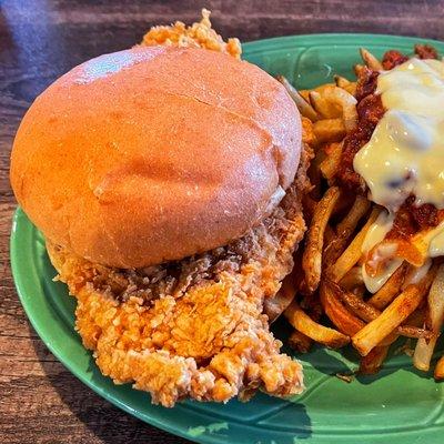 Tenderloin and chili fries.