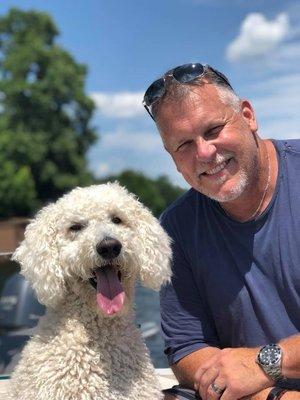 Owner, Steve Dewberry along with our official greeter Annie!