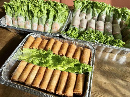 -Crispy rolls tray (35 pcs): $50
-Shrimp salad rolls tray (24 pcs): $50
-Char Siu Pork salad rolls tray (24 pcs): $50