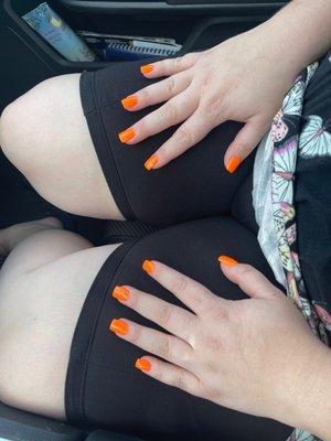 Burnt Orange SNS dipping powder nails.