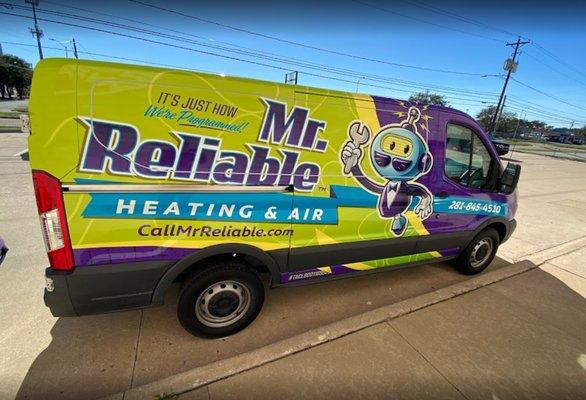 Service vehicle wrap design for Mr. Reliable Heating & Air | KickCharge Creative