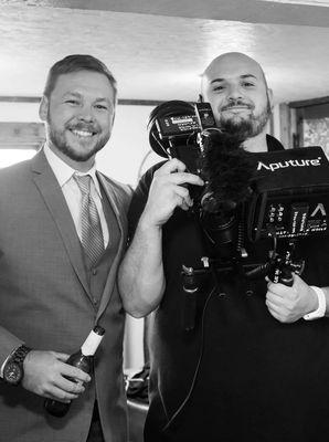 Justin Kietzman posing with a groom at Hart Ranch for a Bozeman Wedding.